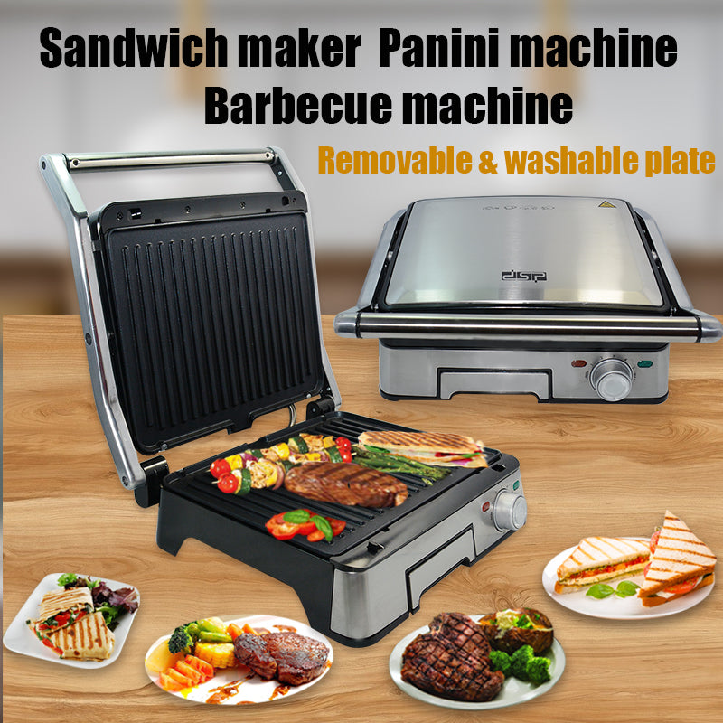 DSP 2 Slice Electric Indoor Panini Press Grill with Non Stick Double F Imported Chef